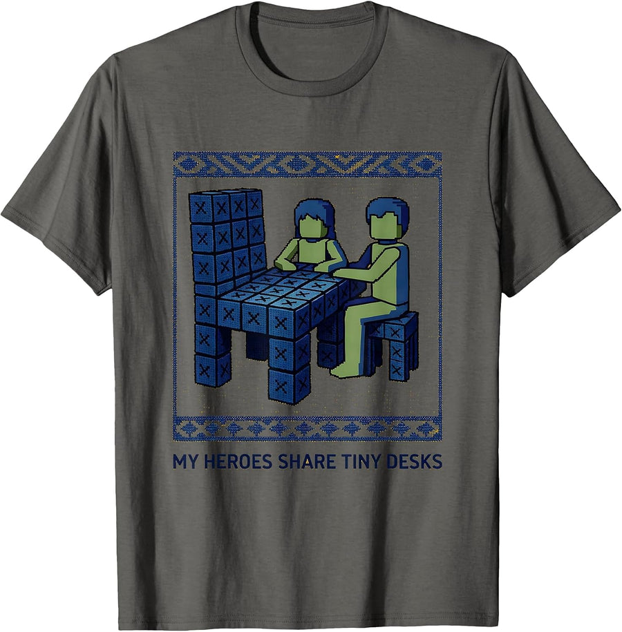 My Heroes Share Tiny Desks Funny Teacher Superhero Cross T-Shirt - Asphalt Grey
