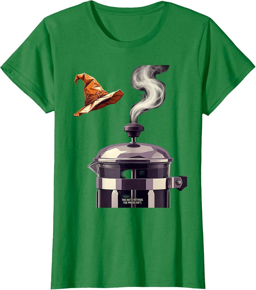 Women's The Hat's Retired. The Press Isn't. Funny Halloween Teacher T-Shirt - Kelly Green