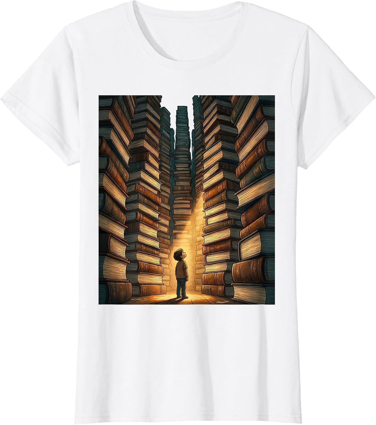 Autism Awareness Small Figure Exploring Giant Library T-Shirt - White