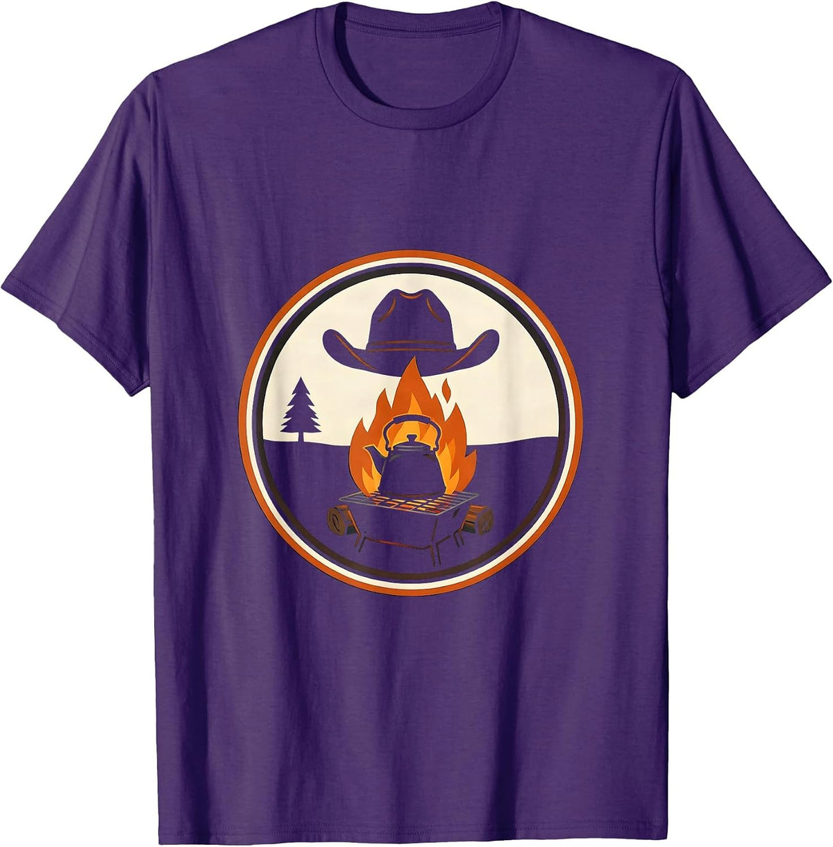 Cowboy Campfire Coffee Pot Western Graphic T-Shirt - Purple