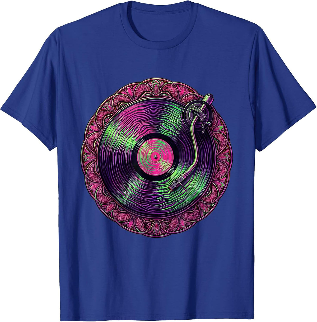 Disco Turntable Spinning Record DJ Graphic T-Shirt - Royal Blue