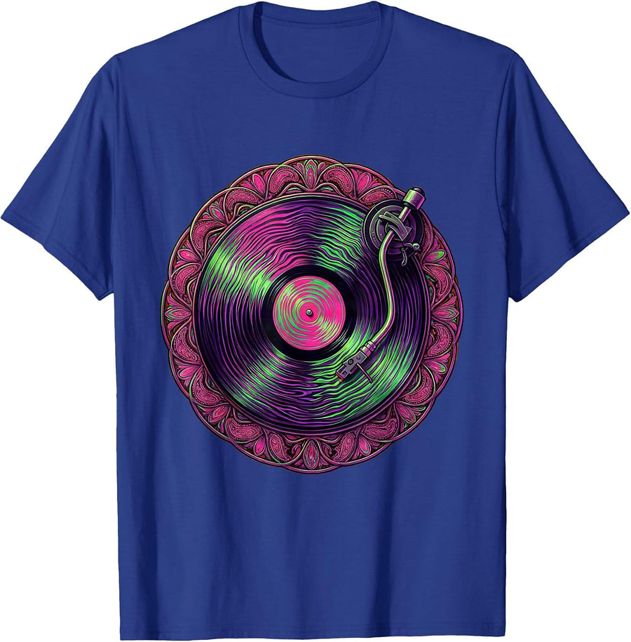 Disco Turntable Spinning Record DJ Graphic T-Shirt - Royal Blue