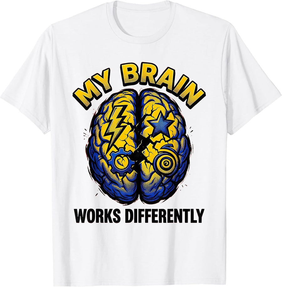 Men's My Brain Works Differently Autism Awareness Design T-Shirt - White