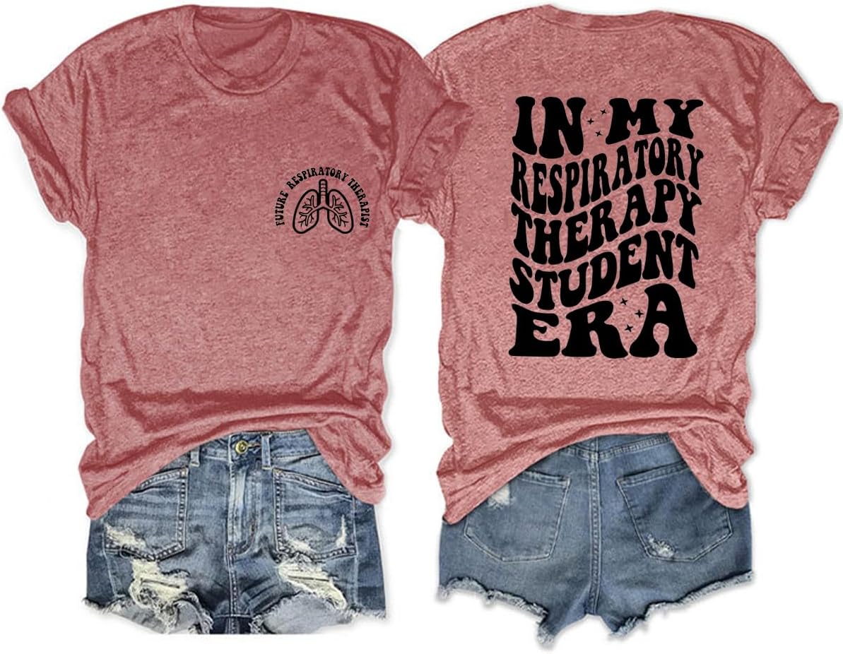 Women's Respiratory Therapy Student Shirt Future Respiratory Therapist T-Shirt Letter Print Back Front Graphic Tee - Pink