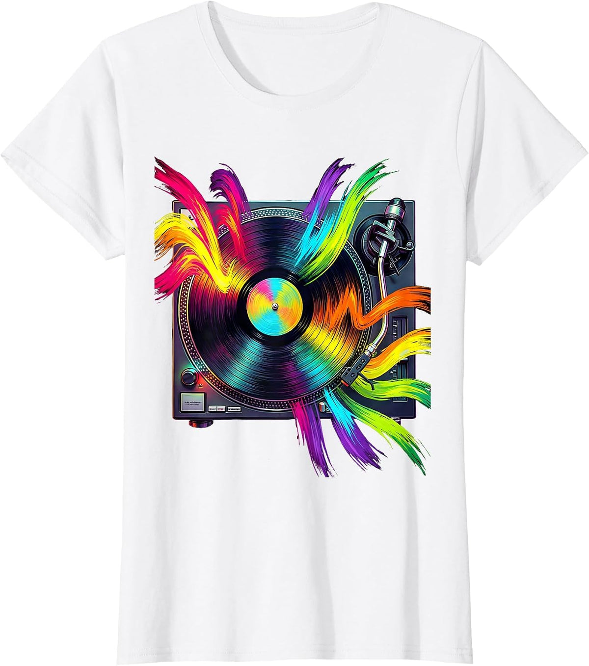 Women's Retro Turntable Exploding Sound Waves Disco T-Shirt - White