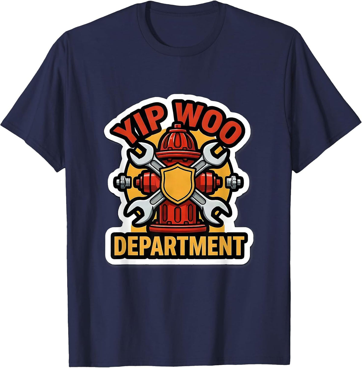 Yip Woo Department Funny Firefighter Humor Fireman Pride T-Shirt - Navy Blue