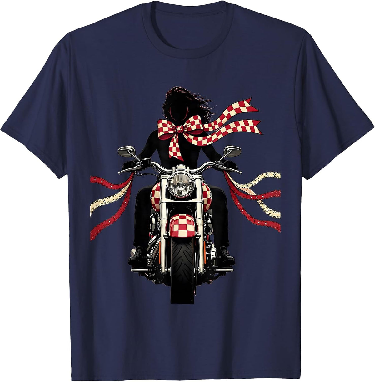 Men's Checkered Bandana Vintage Motorcycle Rider Graphic T-Shirt - Navy Blue