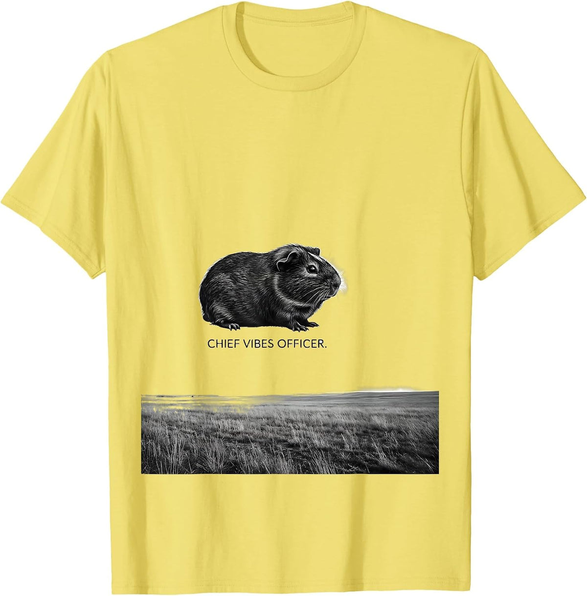 Men's Chief Vibes Officer Funny Guinea Pig Meme Bootleg Animal T-Shirt - Lemon Yellow