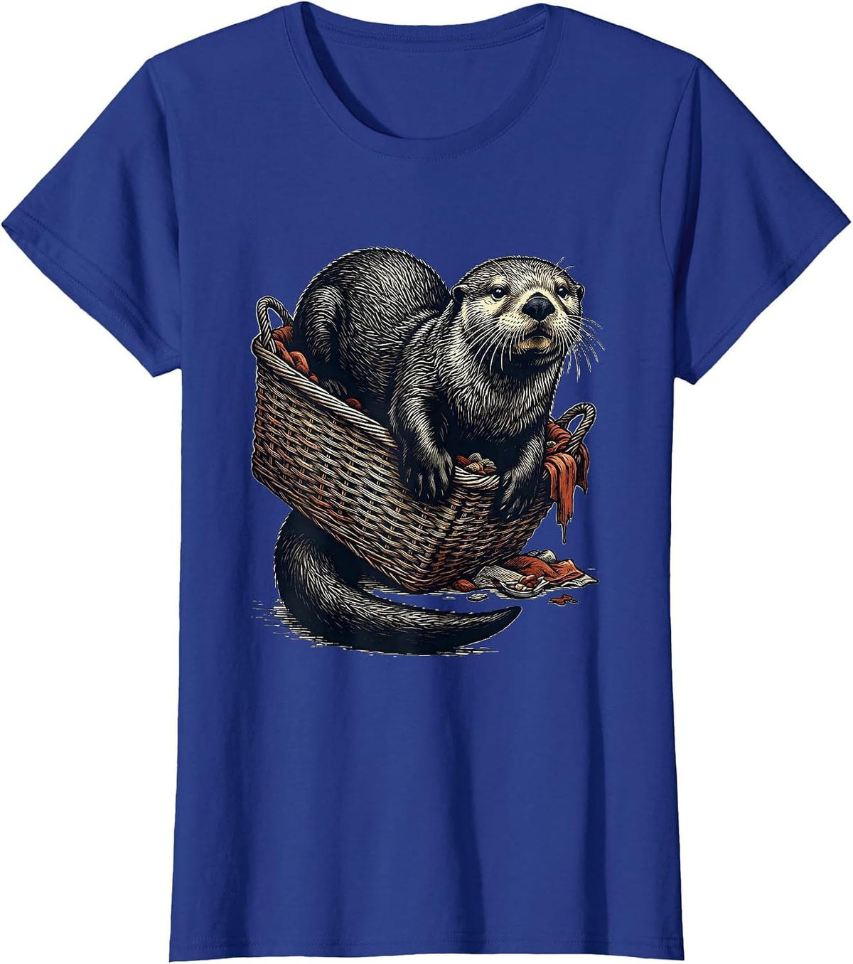 Women's Sea Otter Linocut Funny Otter Lover Gift T-Shirt - Royal Blue