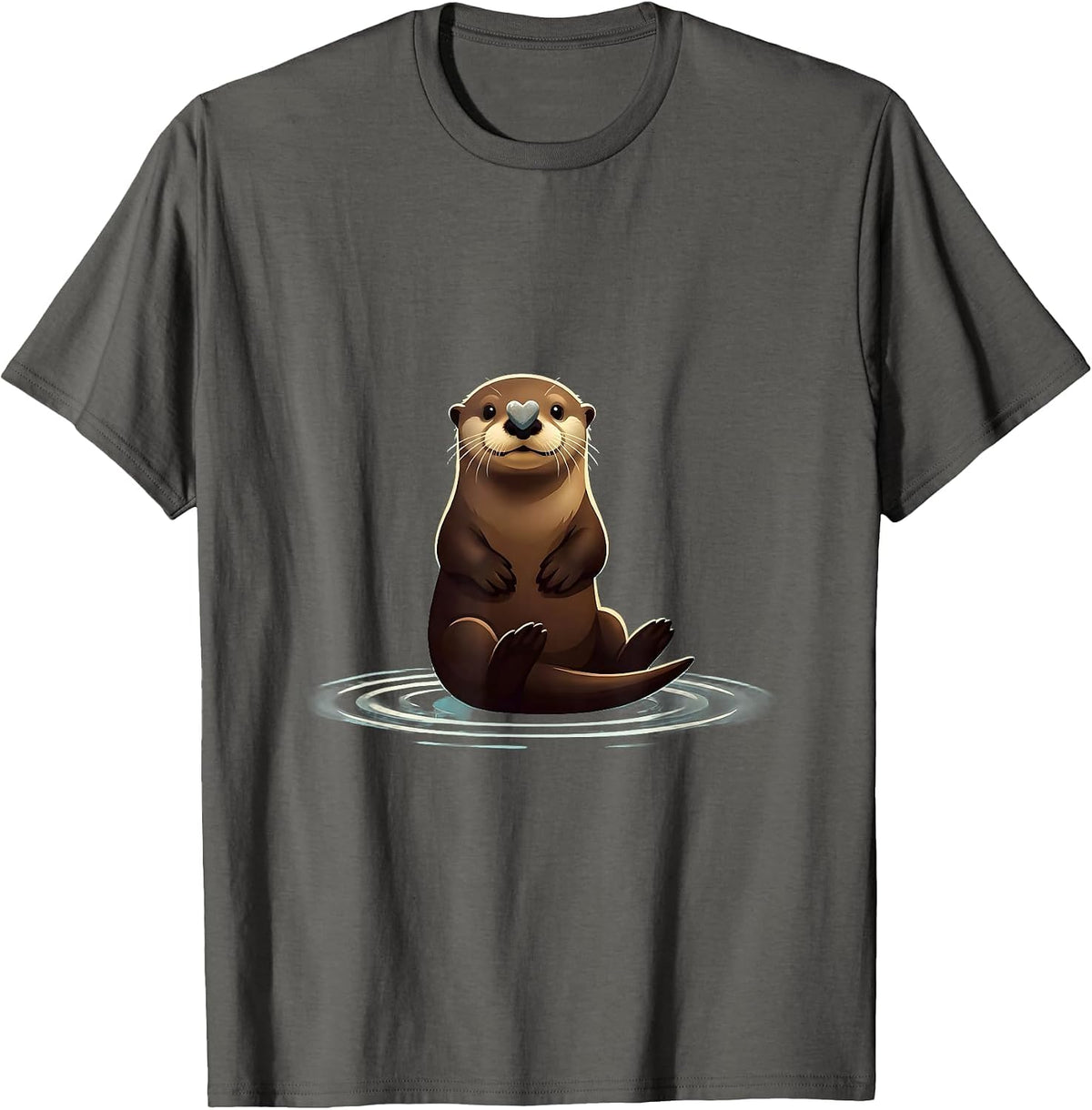 Smiling Sea Otter Minimalist Cute Otter Lover Gift T-Shirt - Asphalt Grey