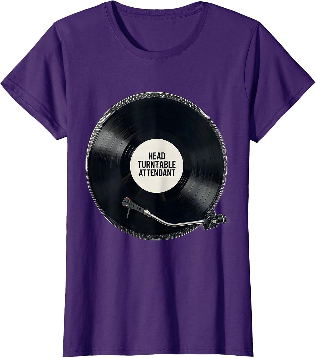 Women's Head Turntable Attendant Minimalist Vinyl Record Collector T-Shirt - Purple
