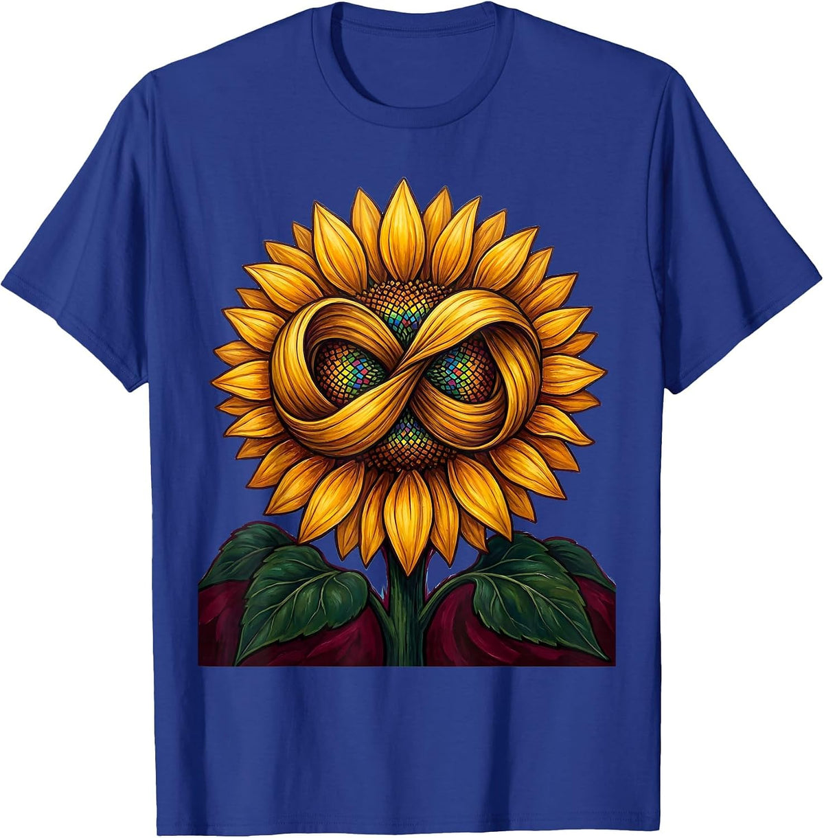 Men's Autism Awareness Sunflower Infinity Symbol Design T-Shirt - Royal Blue