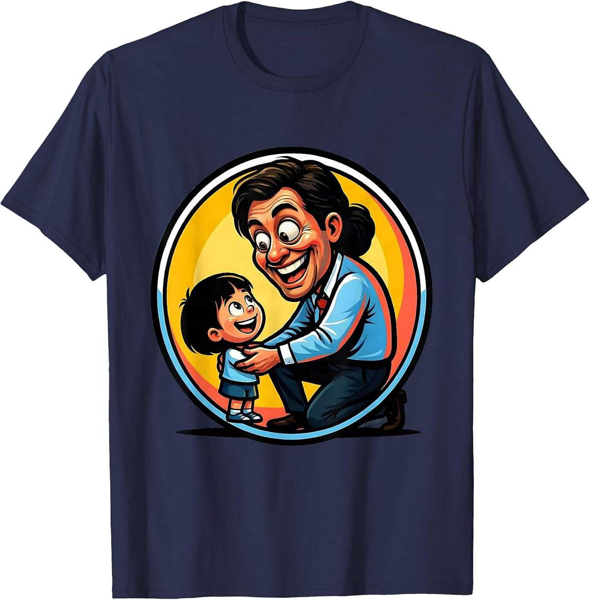 SPED Teacher Kneeling With Student Graphic T-Shirt - Navy Blue