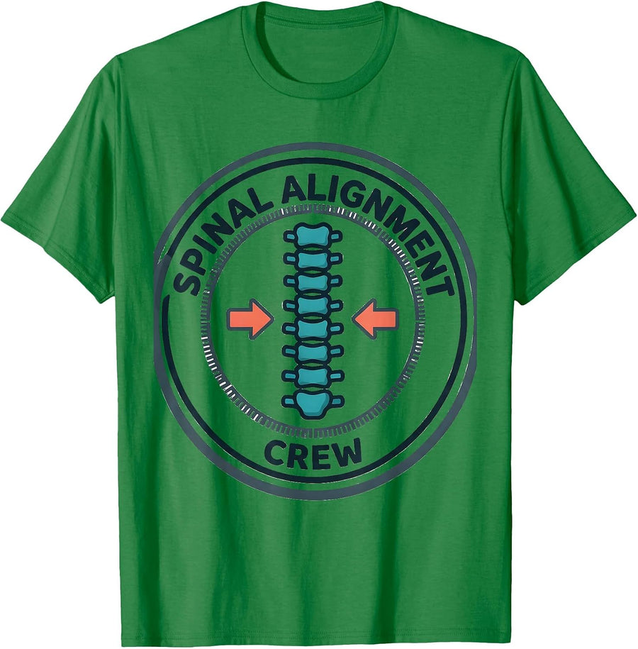 Men's Spinal Alignment Crew Funny Chiropractor Anatomy Humor T-Shirt - Kelly Green
