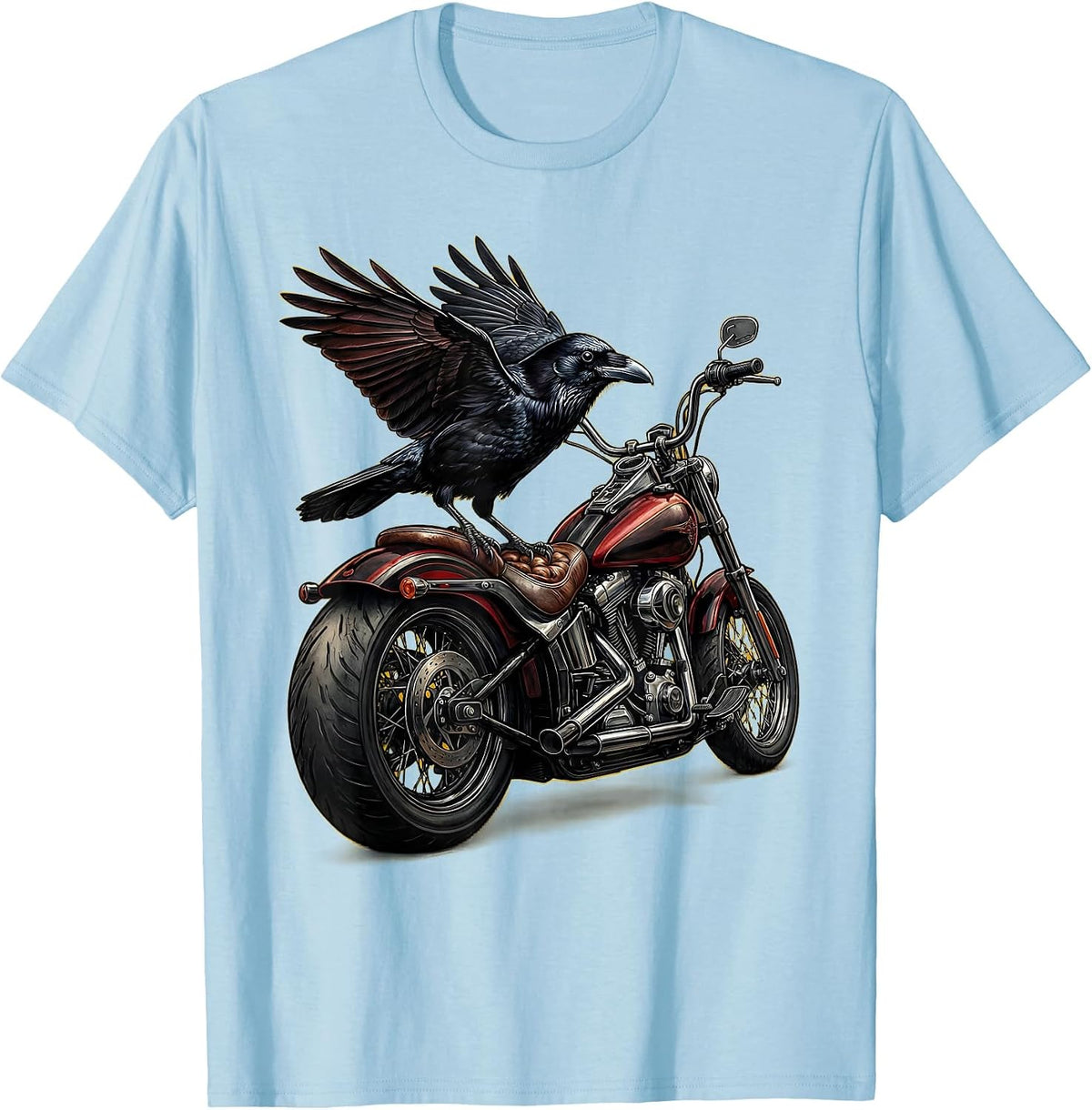 Men's Crow on Chopper Motorcycle Biker Graphic T-Shirt - Baby Blue