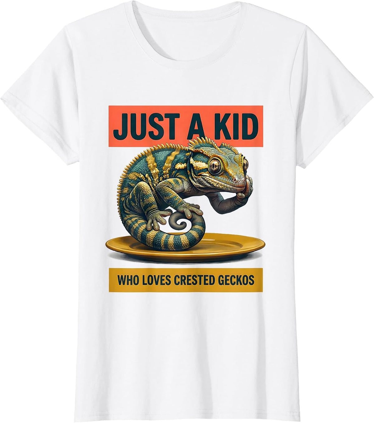 Just A Kid Who Loves Crested Geckos Funny Reptile Lover Gift T-Shirt - White