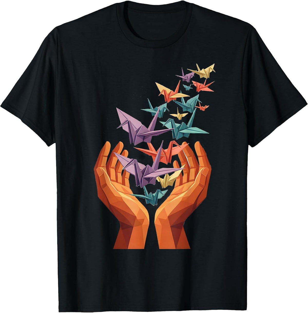 Men's Autism Awareness Origami Birds Freedom Illustration T-Shirt - Black