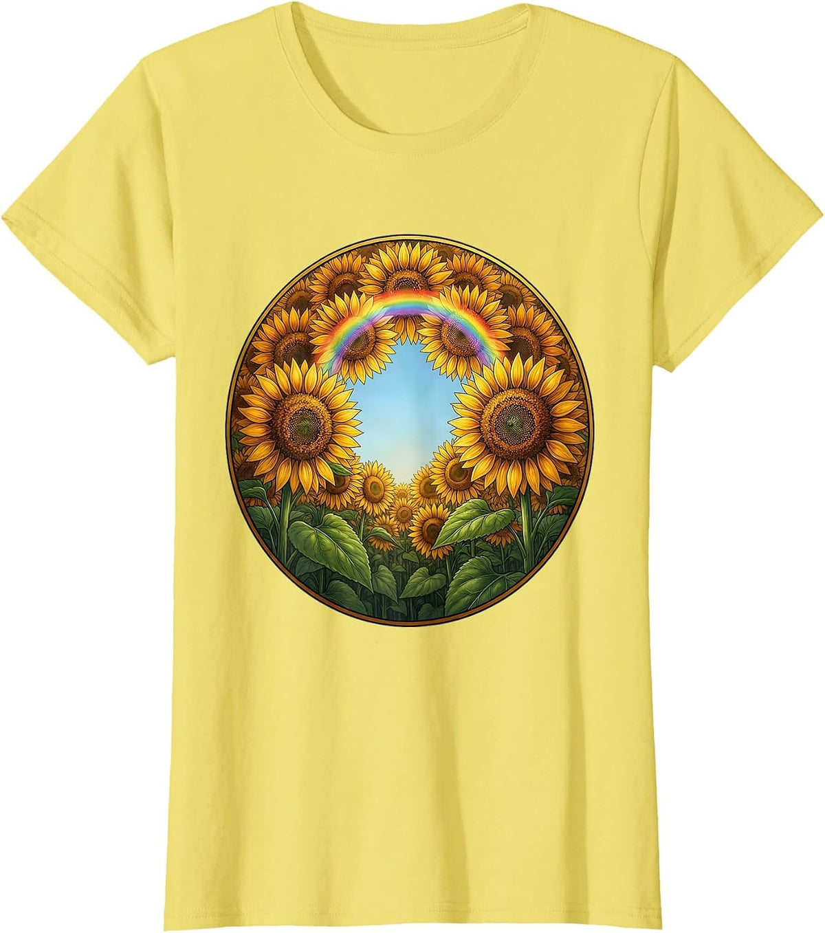 Autism Awareness Sunflower Field Looking Up T-Shirt - Lemon Yellow