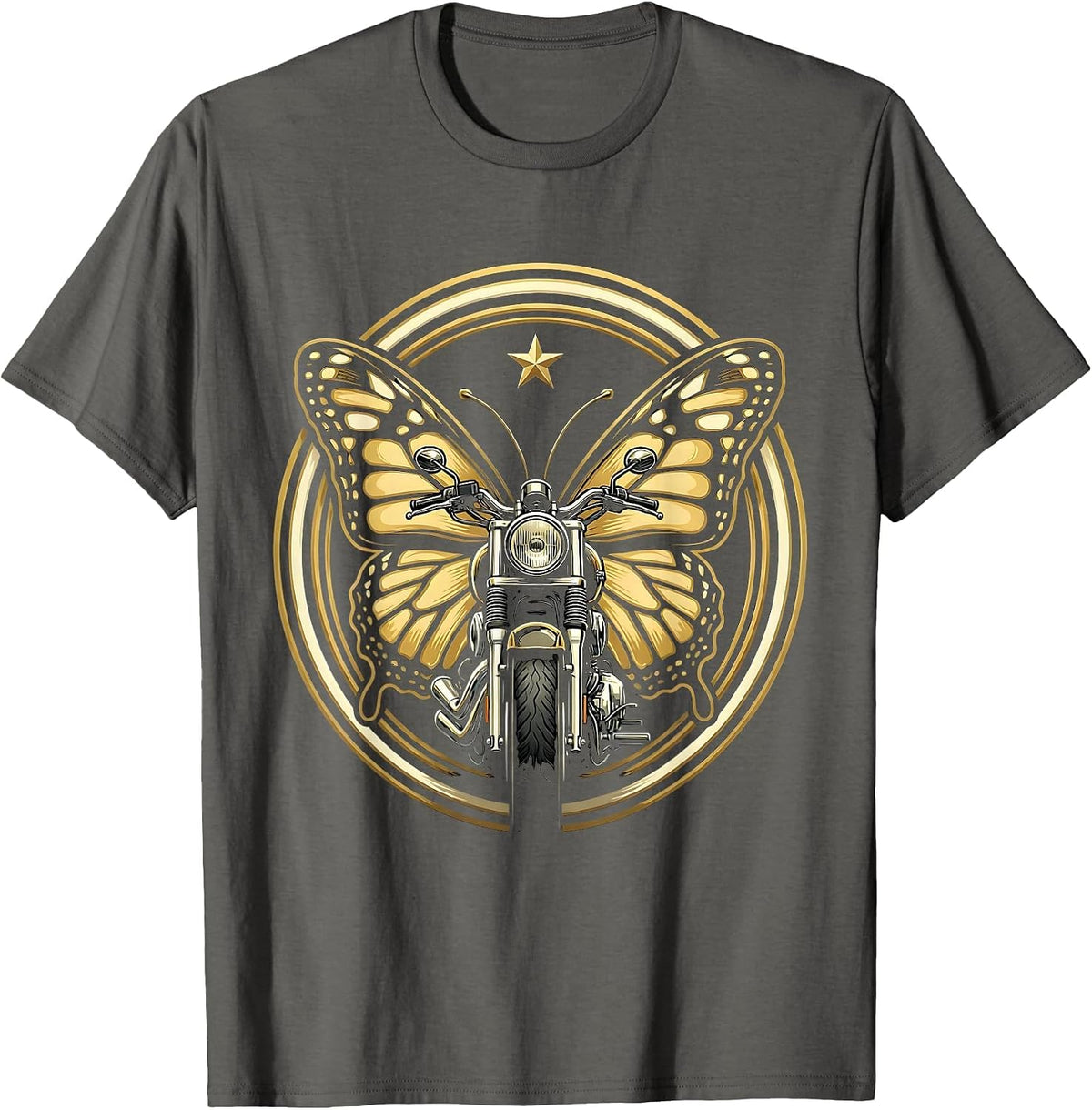 Men's Butterfly Wings Motorcycle Exhaust Smoke Biker T-Shirt - Asphalt Grey