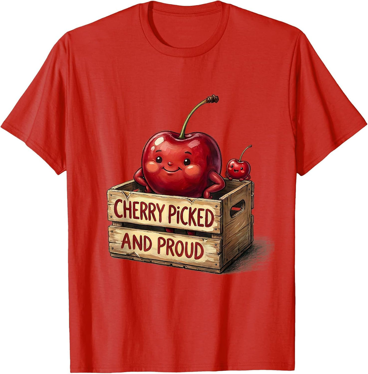 Men's Cherry Picked and Proud Fun Cherry Design T-Shirt - Red