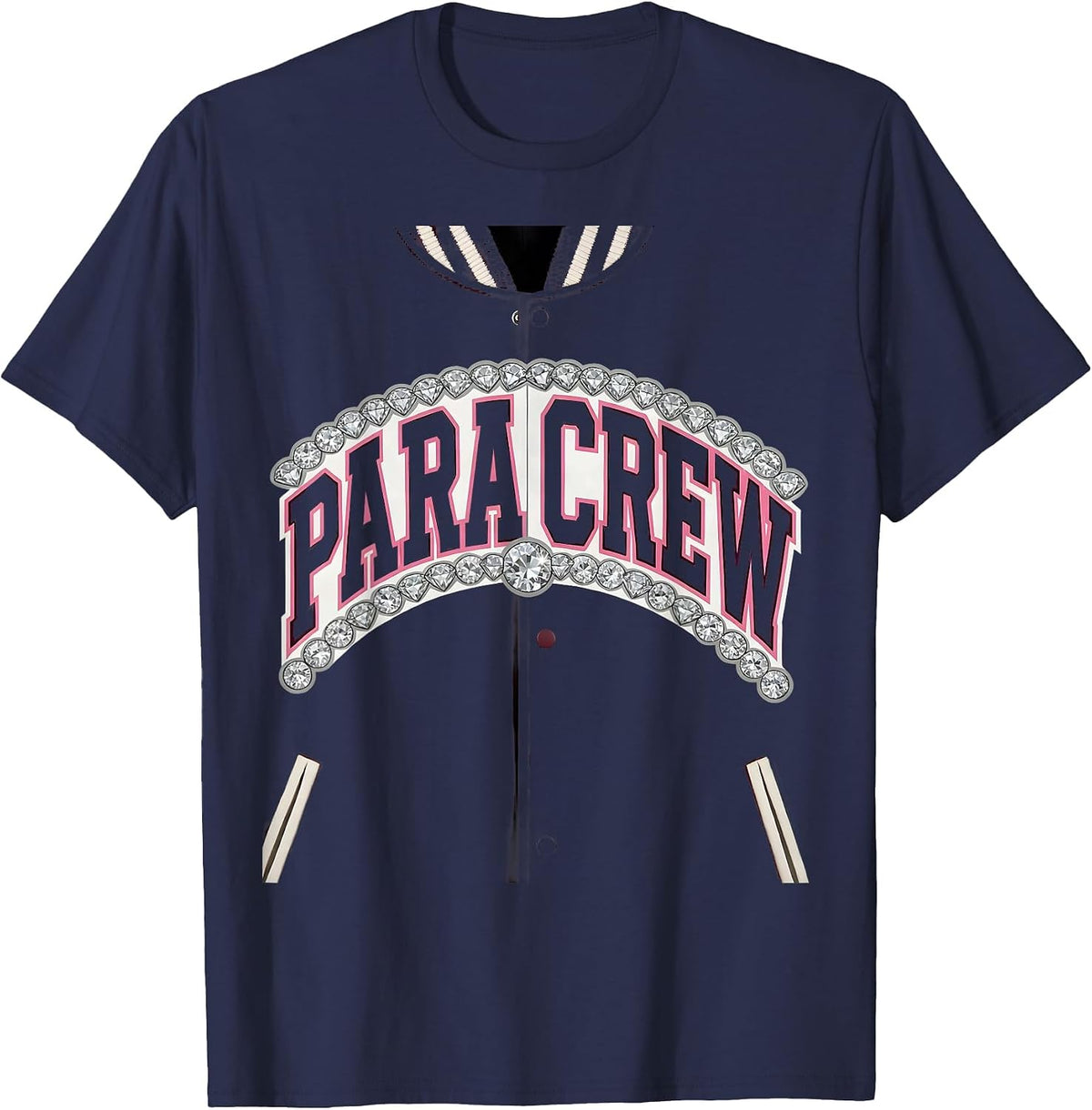 Men's Para Crew Sparkle Varsity Teacher Aide Appreciation Back T-Shirt - Navy Blue