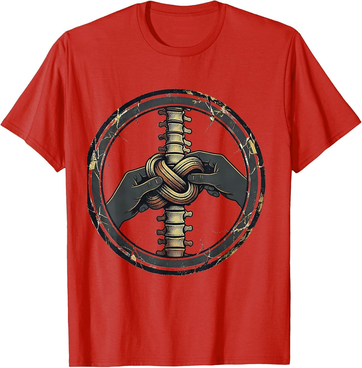 Men's Vertebral Knot Wellness Worker Humor Distressed T-Shirt - Red