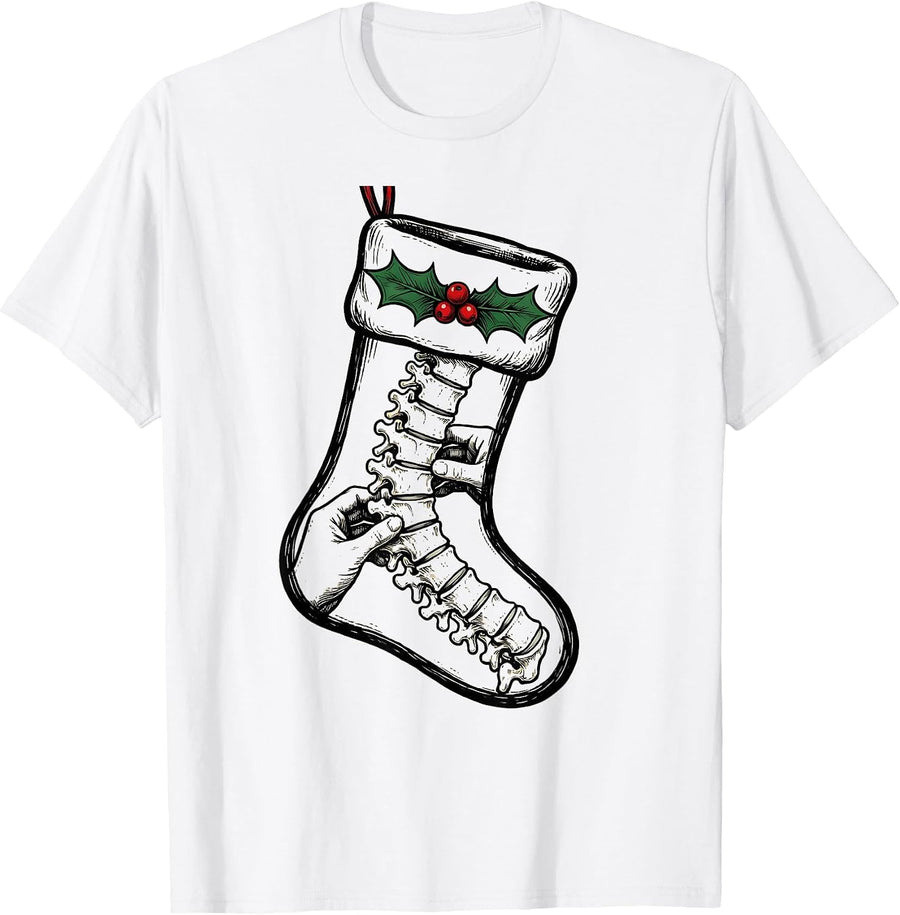 Men's Chiropractor Spine Christmas Stocking Holiday Humor T-Shirt - White