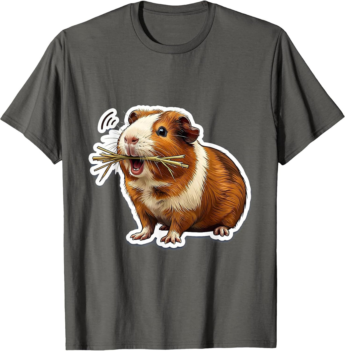Men's Guinea Pig Hay Snack Funny Cavy Lover Sticker Style T-Shirt - Asphalt Grey