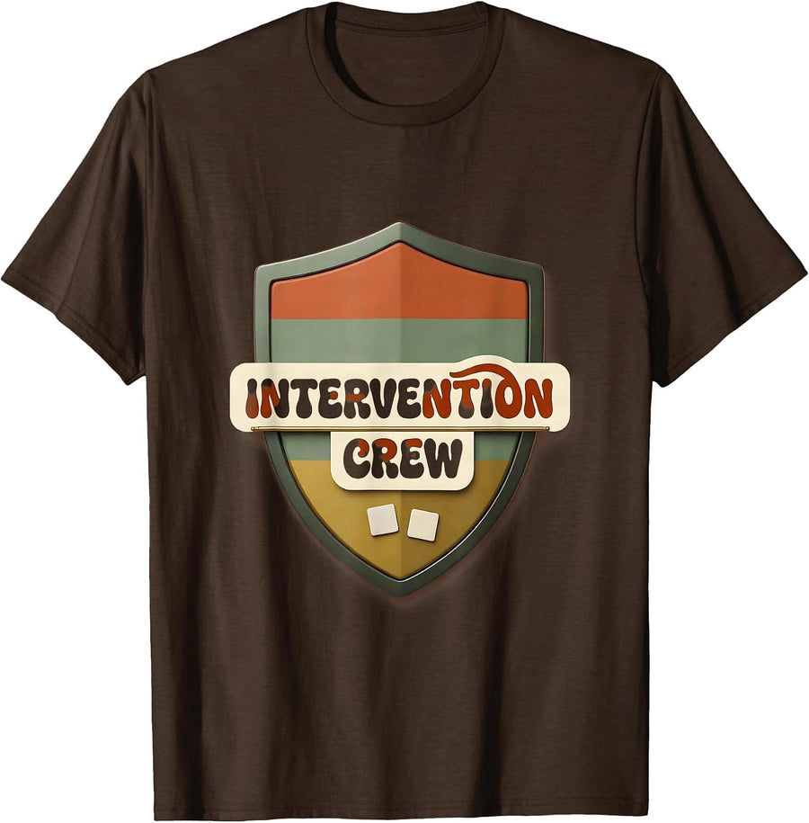 Men's Intervention Crew Retro Dyslexia Teacher Specialist Humor T-Shirt - Brown