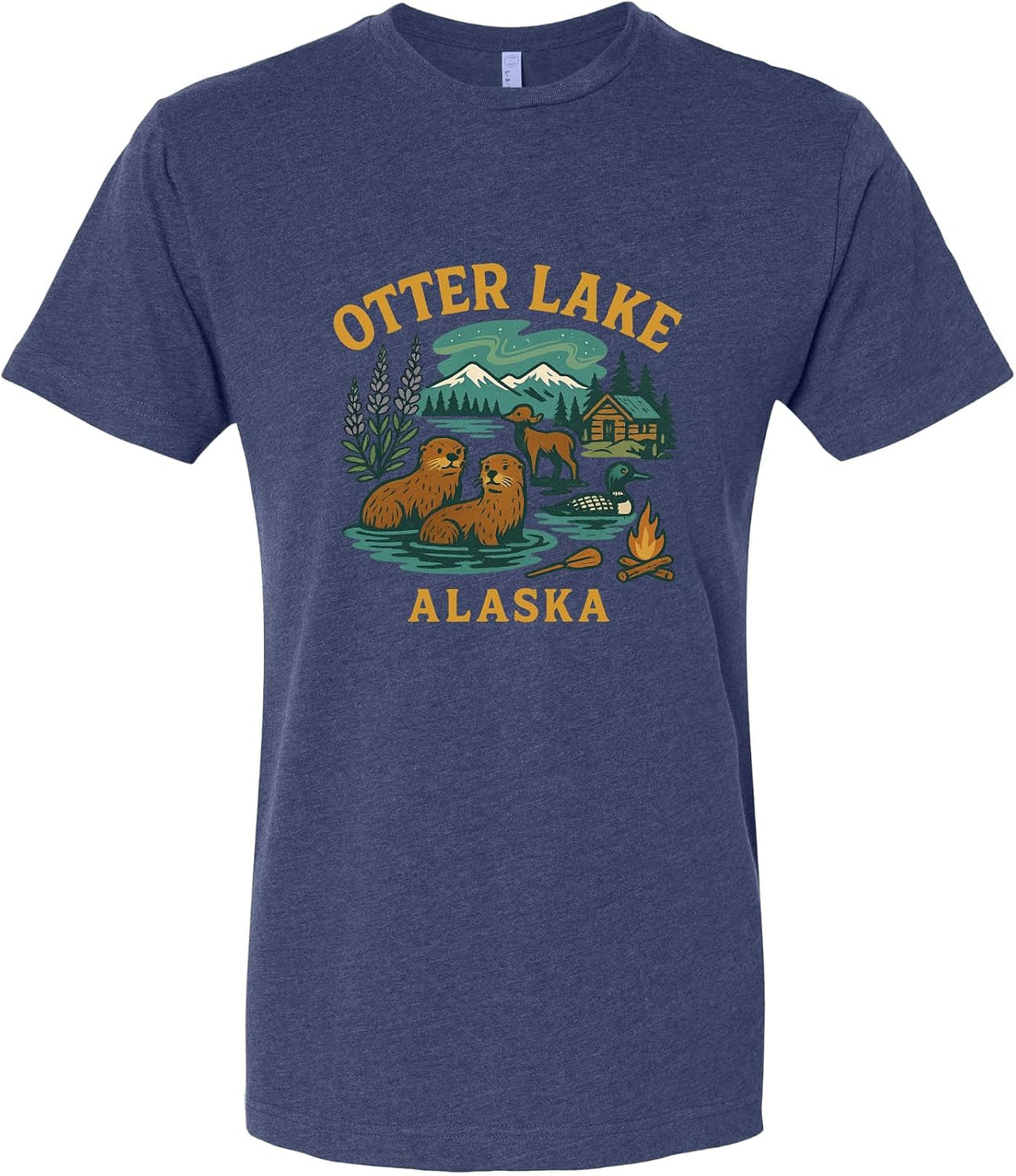 Otter Lake Alaska Keepsake Unisex Cotton Crew Neck T-Shirt - Vintage True Navy Large Front