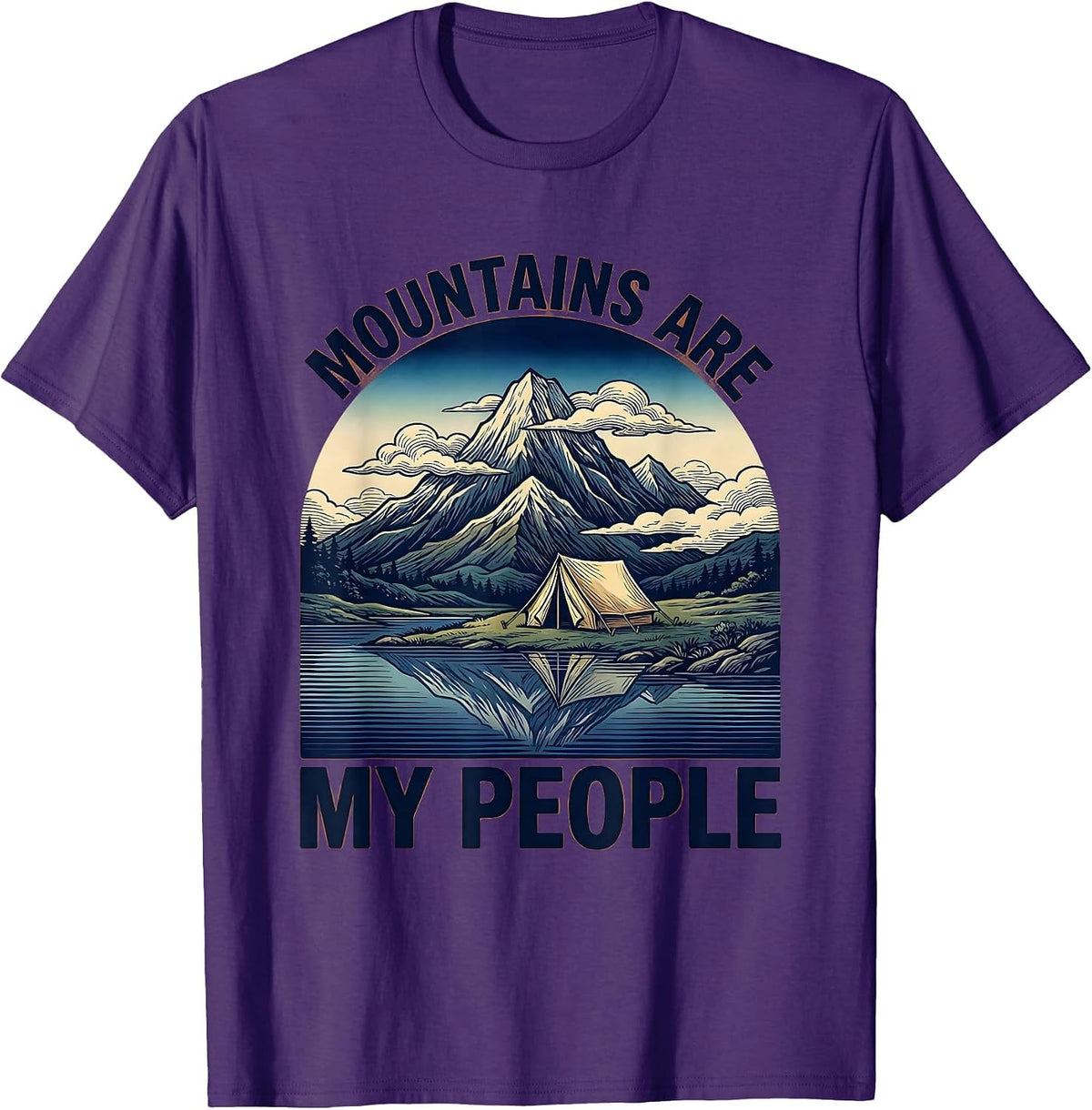 Men's Mountains Are My People Camping Design T-Shirt - Purple