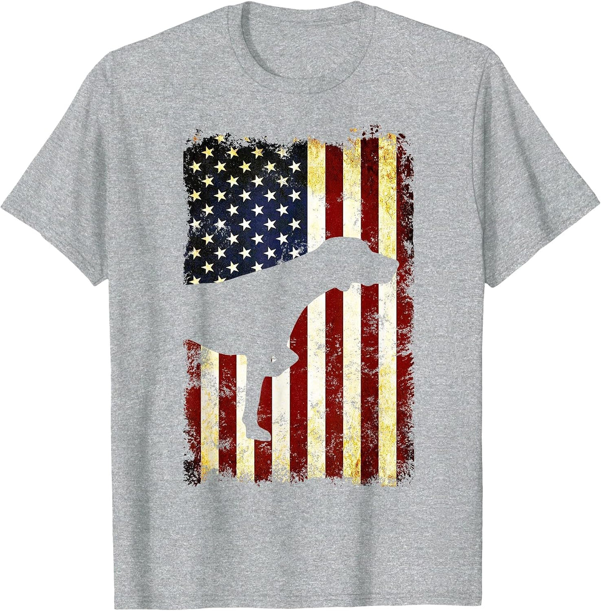 German Shorthaired Pointer Silhouette American Flag T-Shirt - Heather Grey
