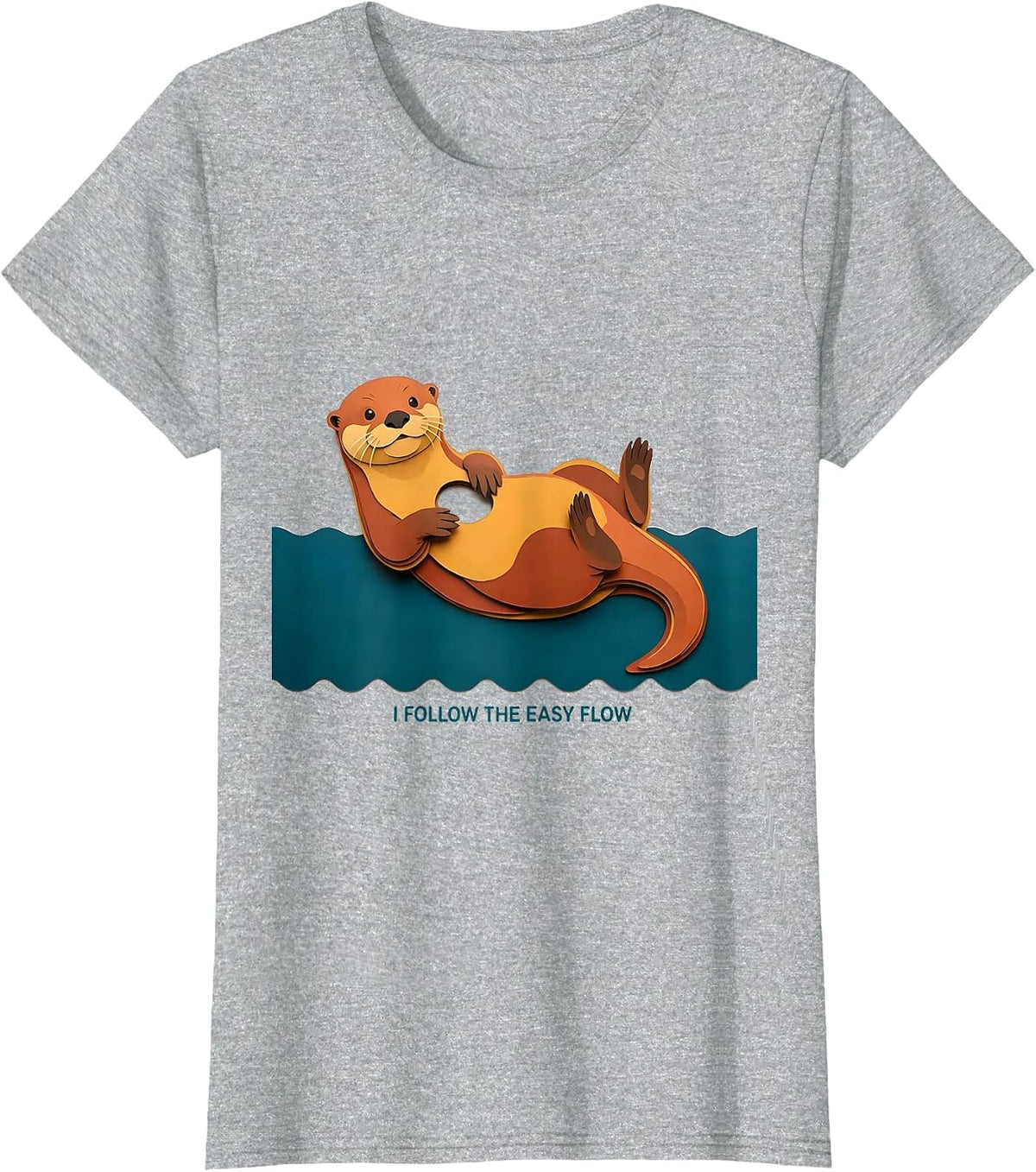 I Follow The Easy Flow Funny Otter Lover Sea Animal Humor T-Shirt - Heather Grey