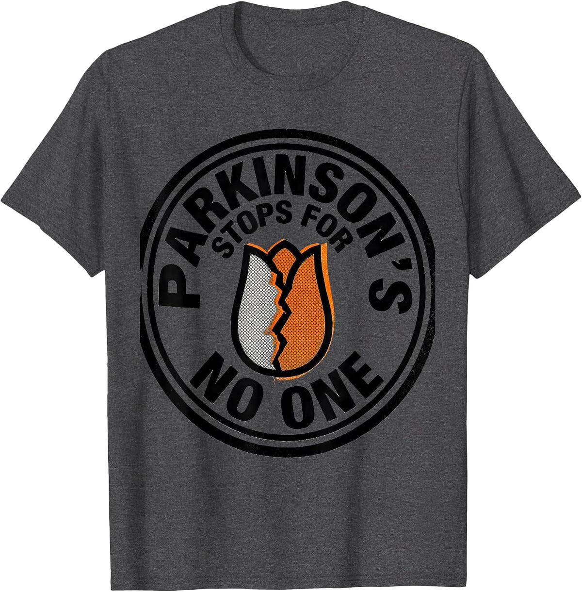 Parkinson's Stops For No One Awareness Support Defiant Humor T-Shirt - Dark Heather Grey