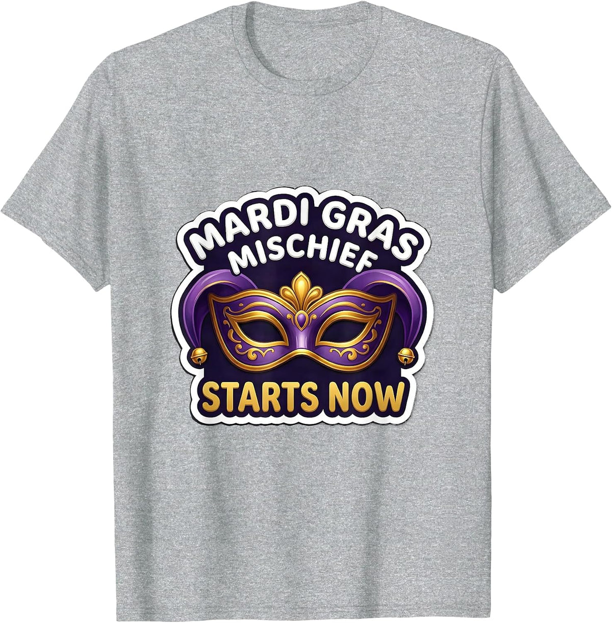 Men's Mardi Gras Mischief Starts Now Jester Mask Carnival Party T-Shirt - Heather Grey