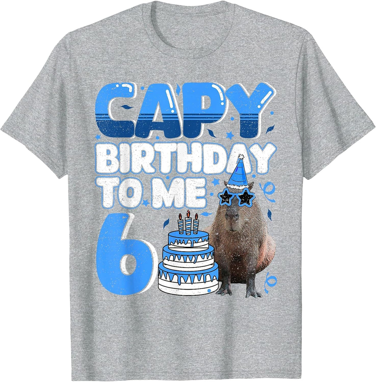 6 Years Capy Birthday to me Capybara 6th Birthday T-Shirt - Heather Grey