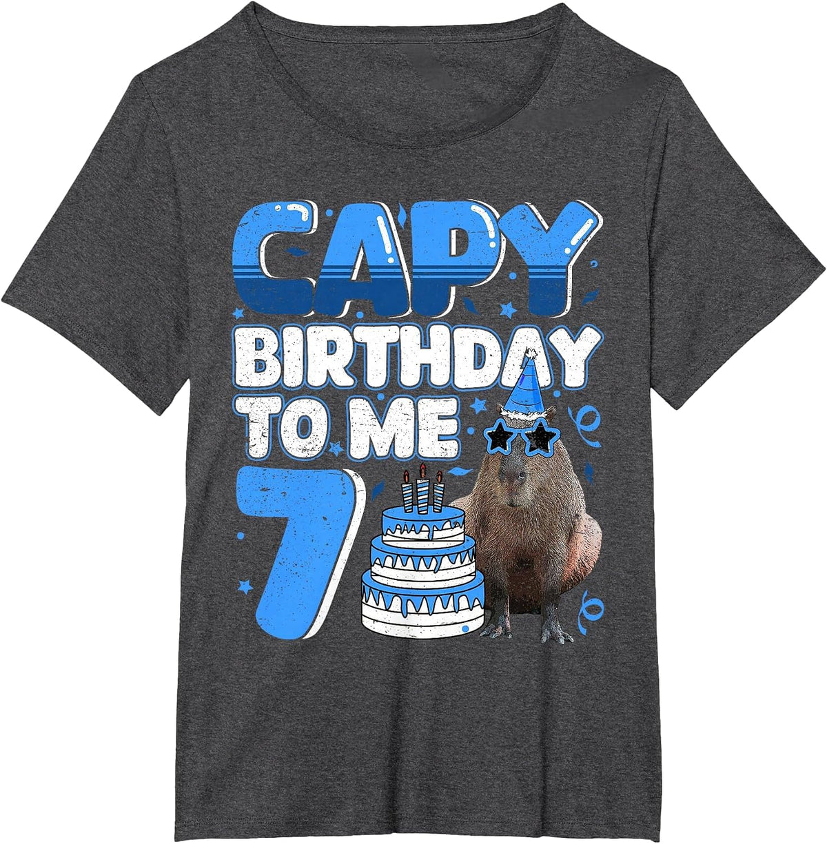 7 Years Capy Birthday to me Capybara 7th Birthday T-Shirt - Dark Heather Grey