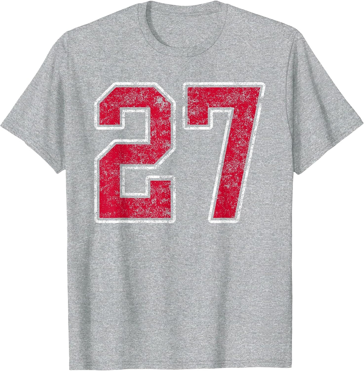 Grunge Red White Number 27 Jersey Player Uniform #27 T-Shirt - Heather Grey