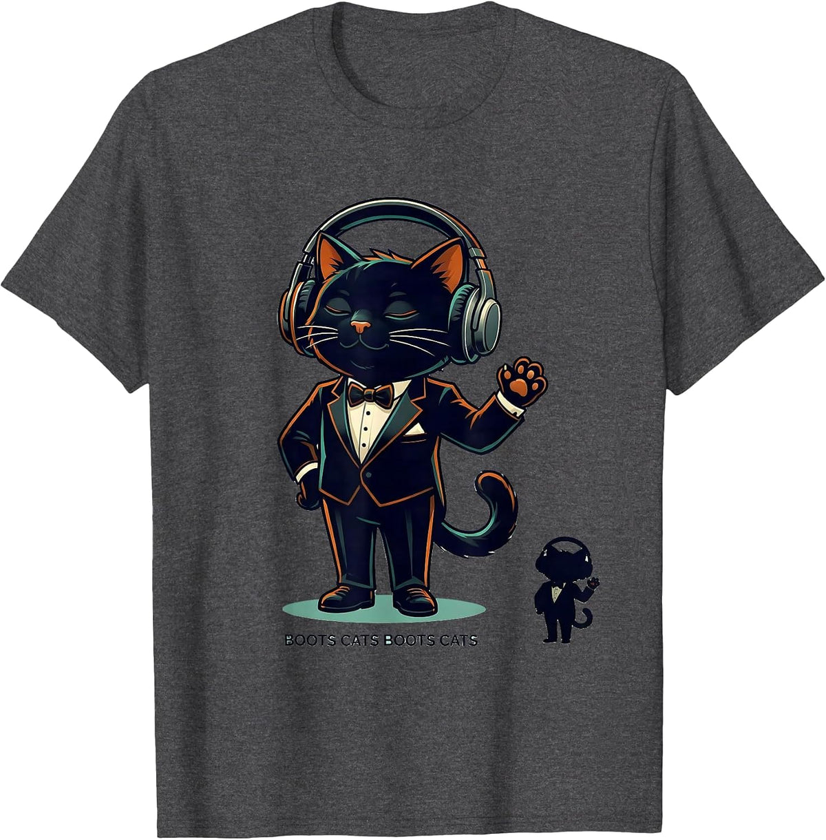Men's Boots Cats Boots Cats Funny DJ Cat Headphones Music Lover T-Shirt - Dark Heather Grey