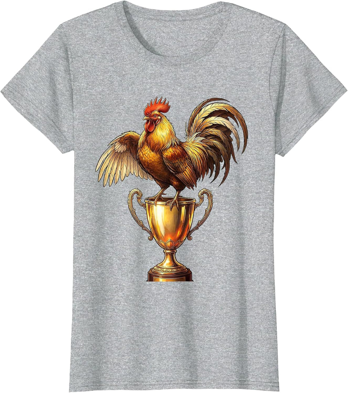 Women's Champion Chicken Perched on Trophy Cup T-Shirt - Heather Grey