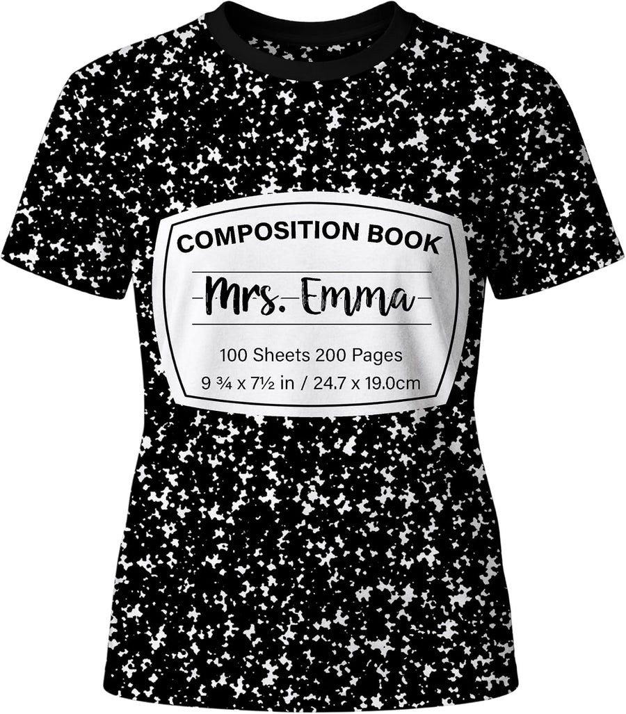 Custom Composition Notebook T-Shirt with Name, Teacher Shirt for Women Men, Teacher Appreciation Gift, Book Lover Tee - White