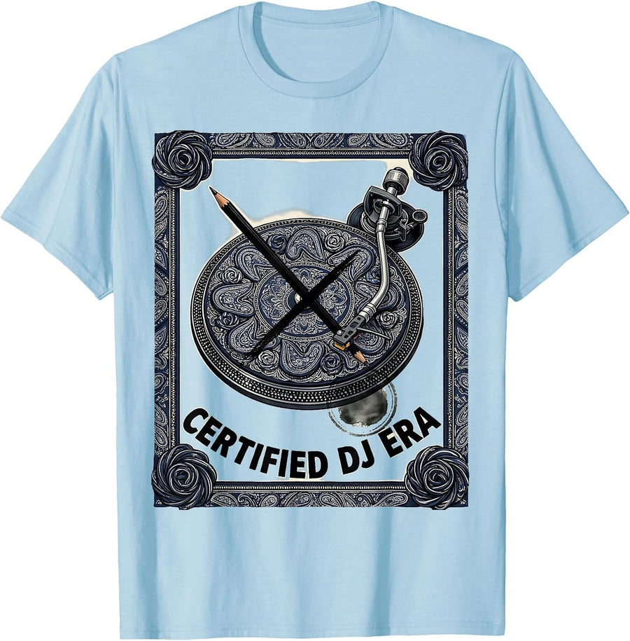 Men's Certified DJ Era Retro Hip-Hop Golden Era Music Fan T-Shirt - Baby Blue