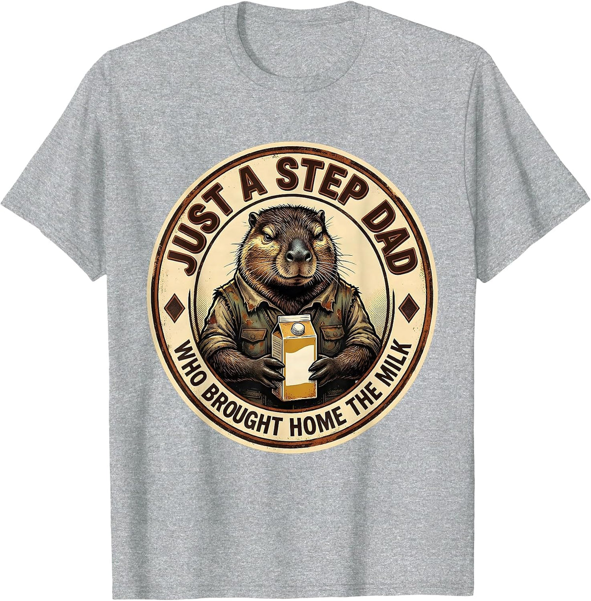 Men's Just A Step Dad Who Brought Home The Milk Funny T-Shirt - Heather Grey