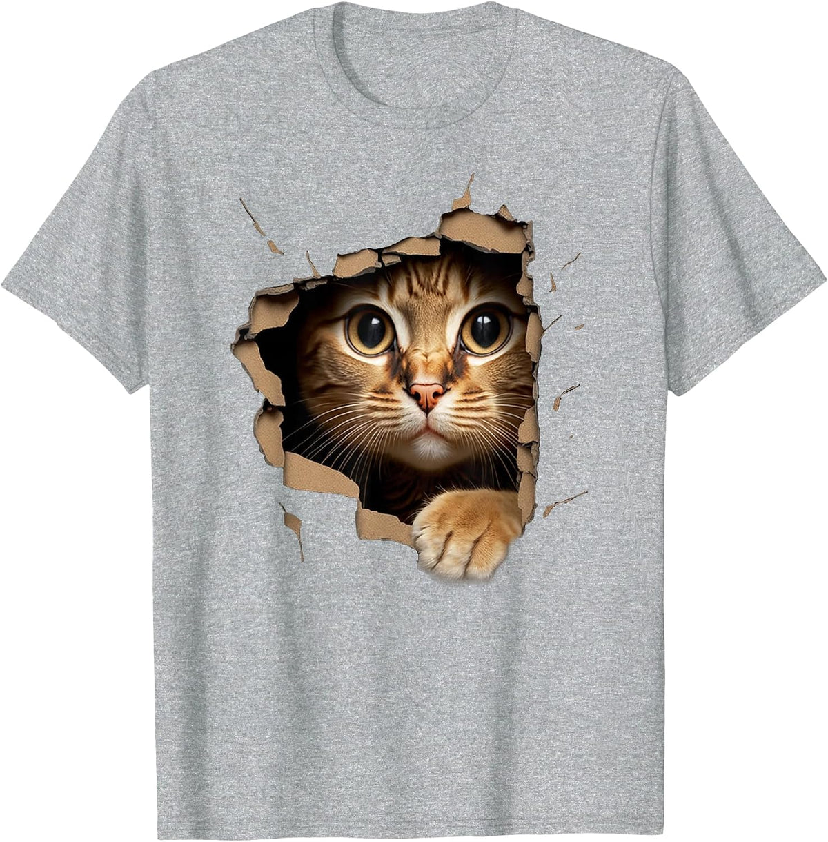 Cute Kitten Looks from Torn Fabric - Cats T-Shirt - Heather Grey