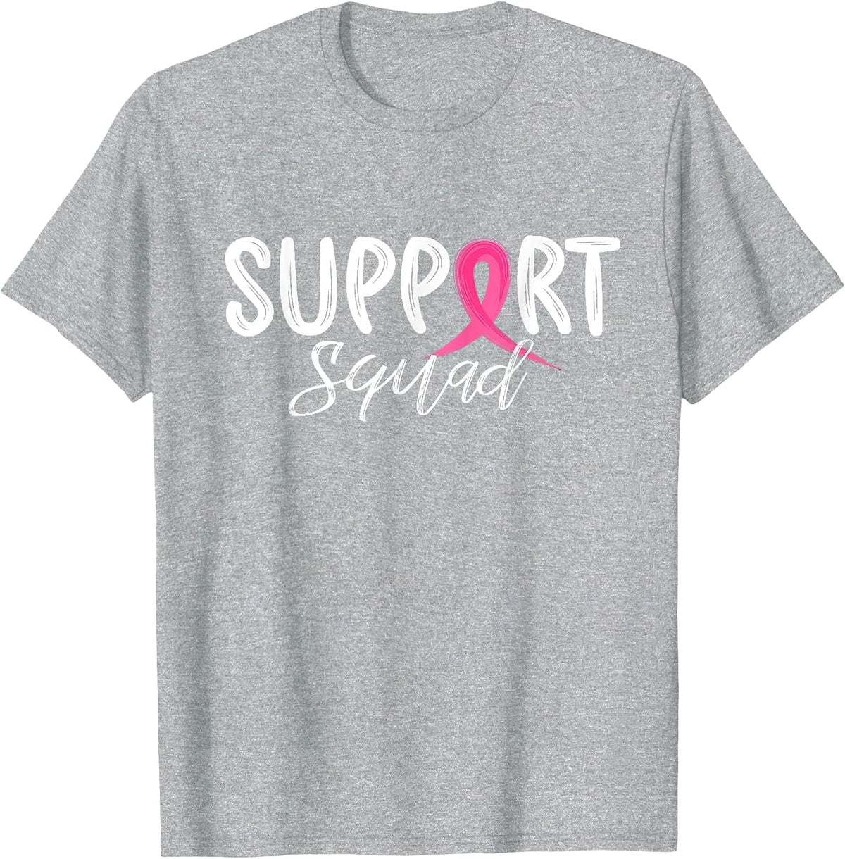 Ribbon Pink Warrior Breast Cancer Awareness Support Squad T-Shirt - Heather Grey