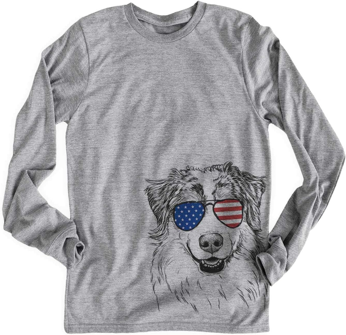 Inkopious Patriotic Aonghus the Australian Shepherd Dog Triblend T-Shirt - Unisex Unisex Long Sleeve