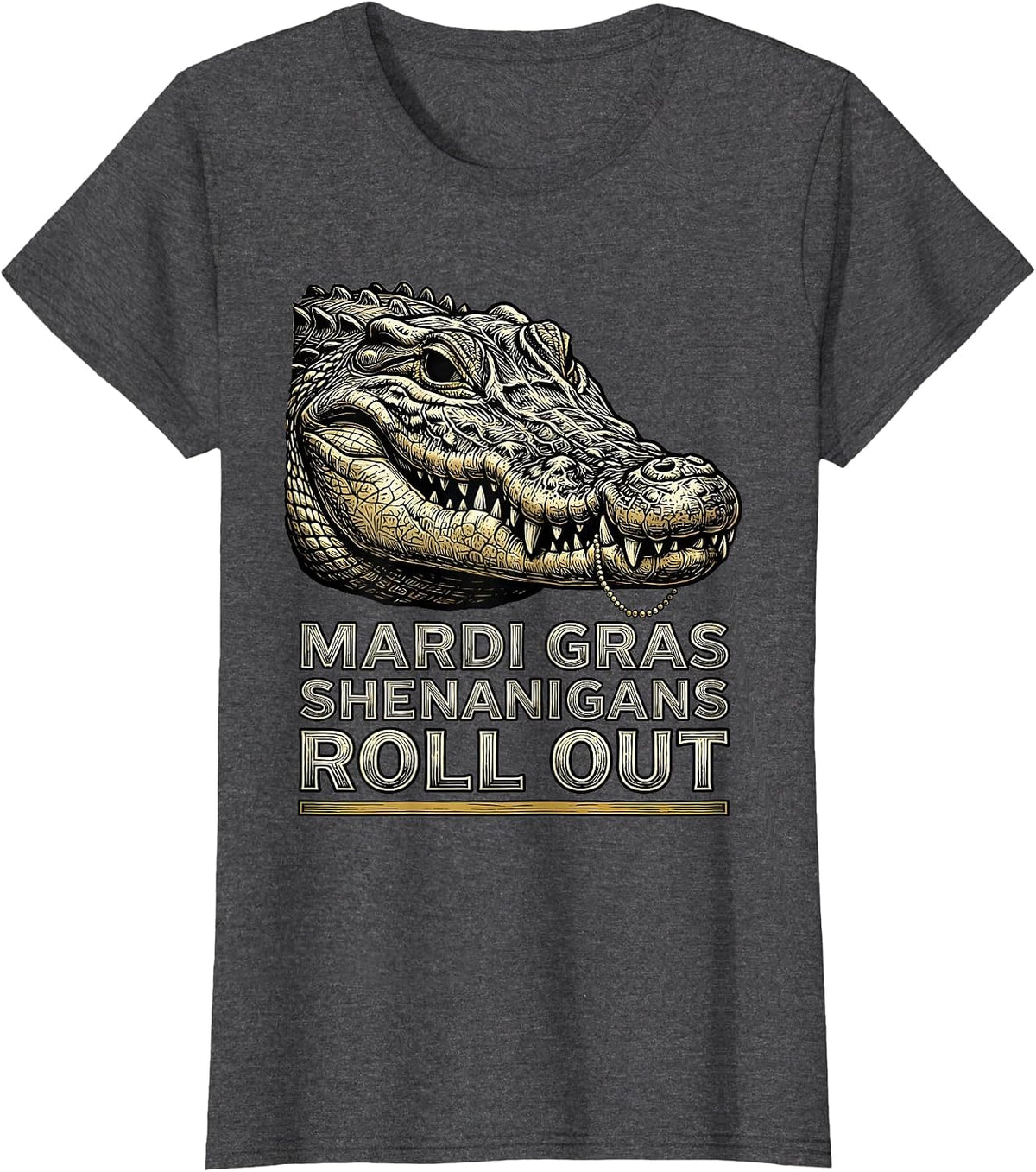Women's Mardi Gras Shenanigans Roll Out Woodcut Engraving Carnival T-Shirt - Dark Heather Grey