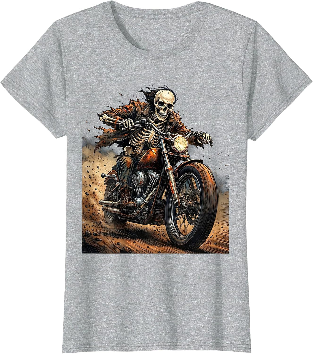 Women's Skeleton Motorcycle Rider Full Speed Graphic T-Shirt - Heather Grey