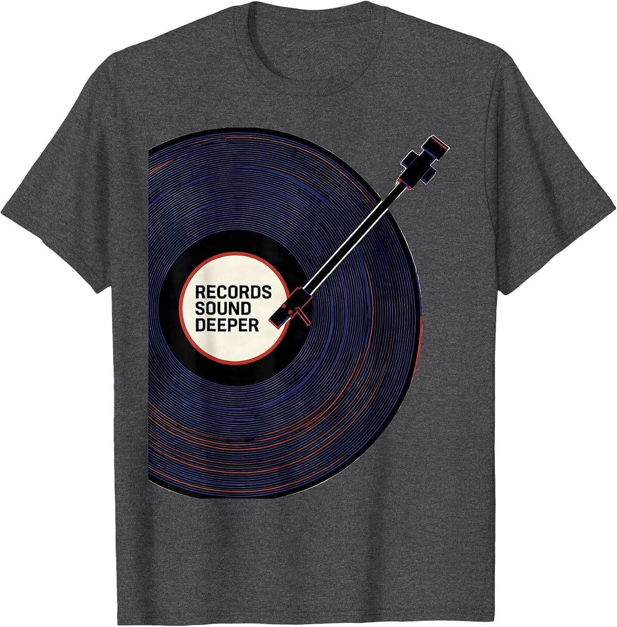 Records Sound Deeper Geometric Vinyl Record DJ Music Lover T-Shirt - Dark Heather Grey