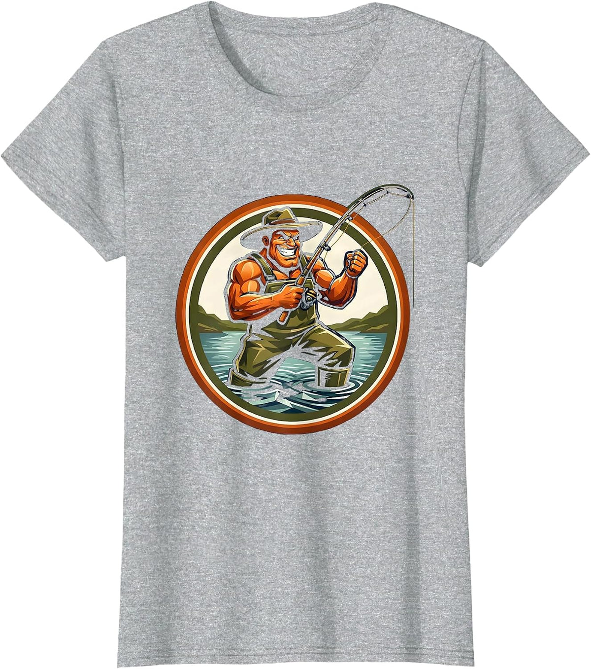 Fly Fishing Waders Stream Fisherman Graphic T-Shirt - Heather Grey